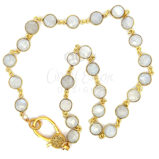 18" Bezeled Moonstone Gold Vermeil Chain with Pave Lobster