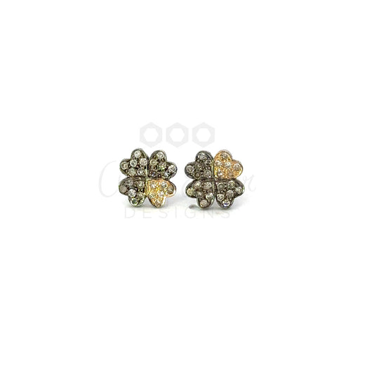 Mixed Metal Pave Diamond Four Leaf Clover Earring
