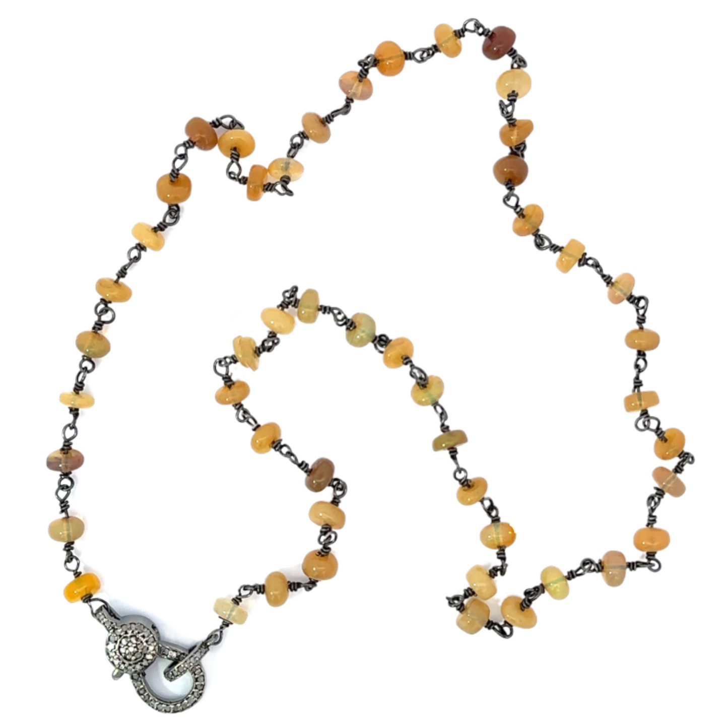 18" Sterling and Opal Chain Necklace with Pave Single Side Lobster
