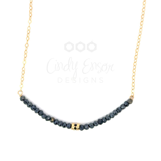 Black Enamel and Black Spinel Necklace on Gold Filled Chain