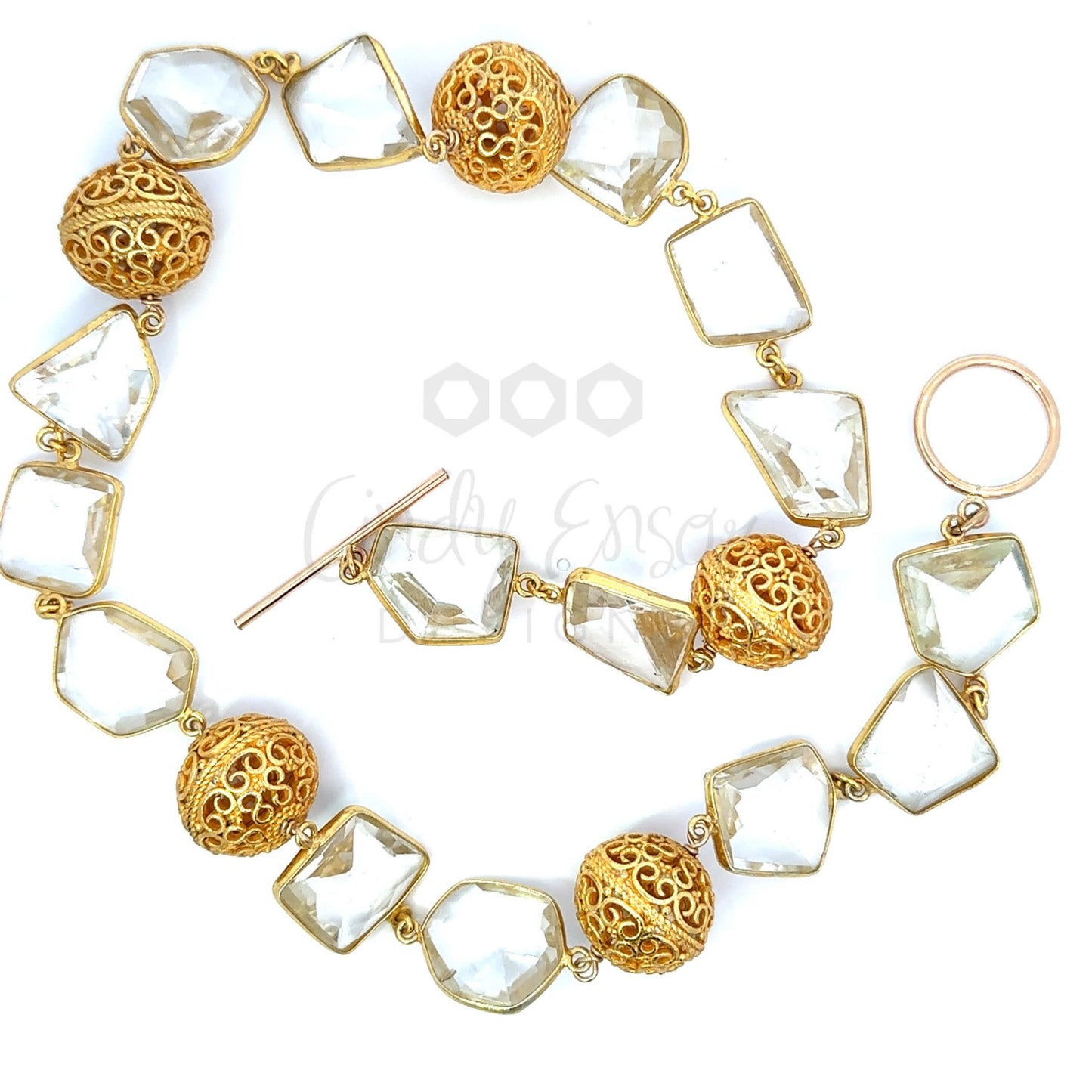 Gold Vermeil Larger Crystal Necklace with 5 Accent Beads