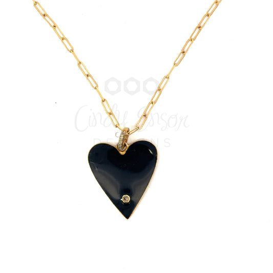 Gold Vermeil Necklace with Black Enamel Diamond Heart