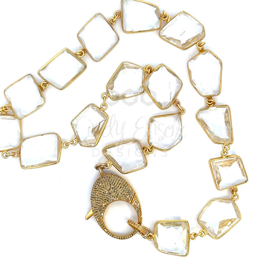 Short Gold Vermeil Larger Crystal Necklace with Pave Diamond Lobster