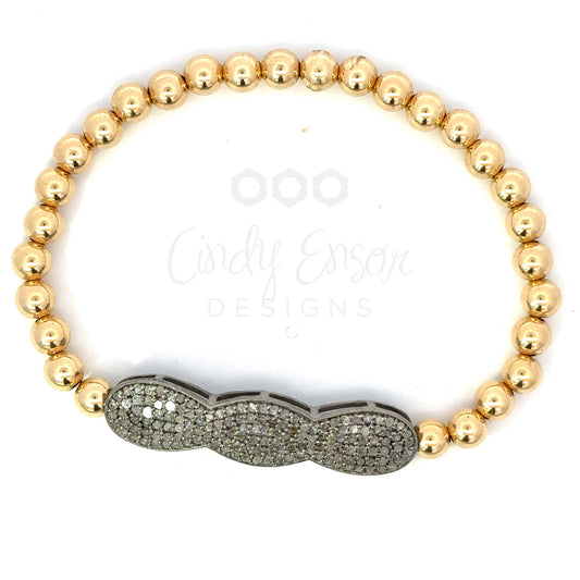 5mm Yellow Gold Filled Bead Bracelet with Sterling Pave Infinity Bar