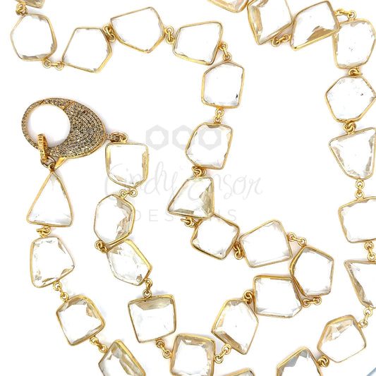 Gold Vermeil Larger Crystal Necklace with Pave Diamond Lobster