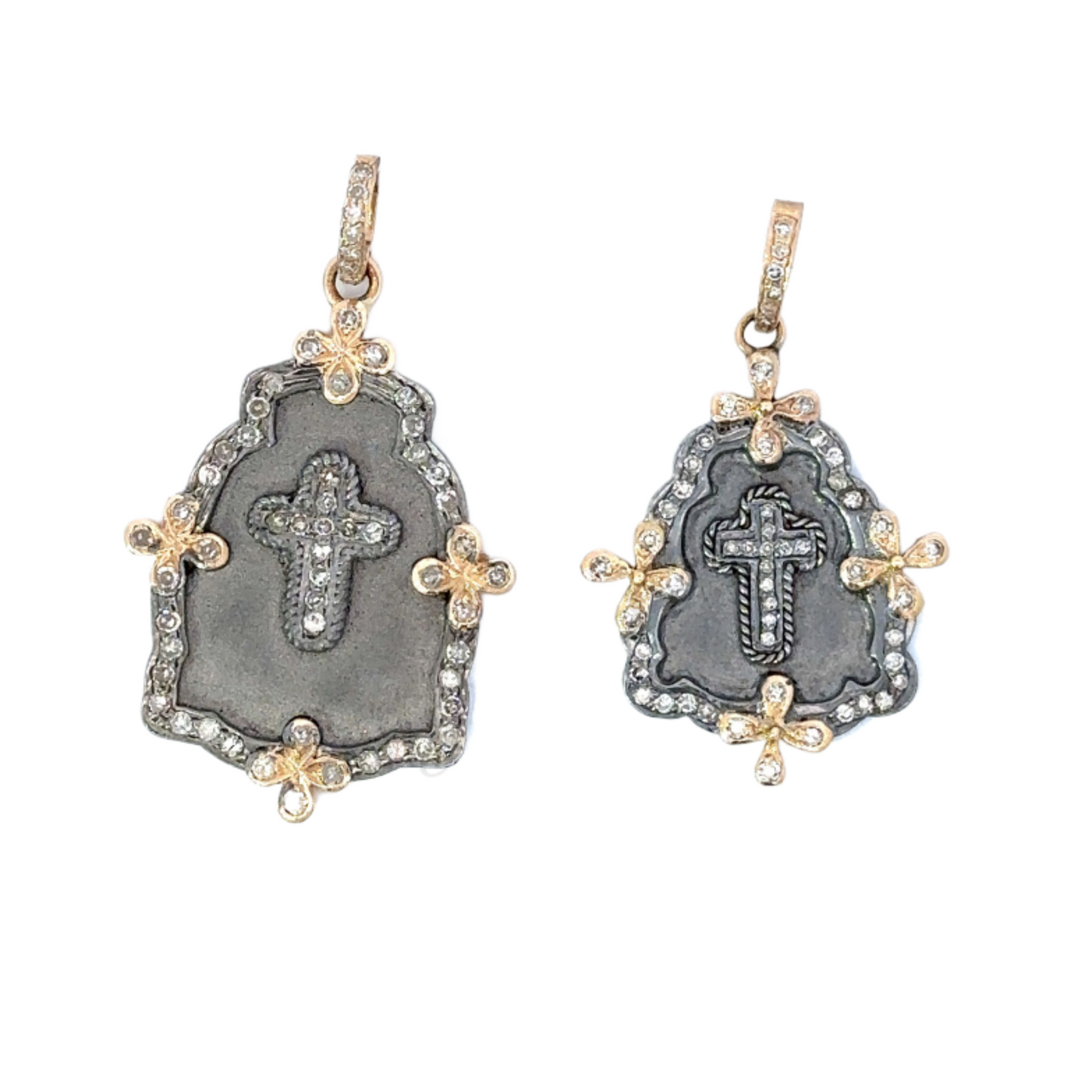 Black Metal and Yellow Gold Diamond Cross Pendant