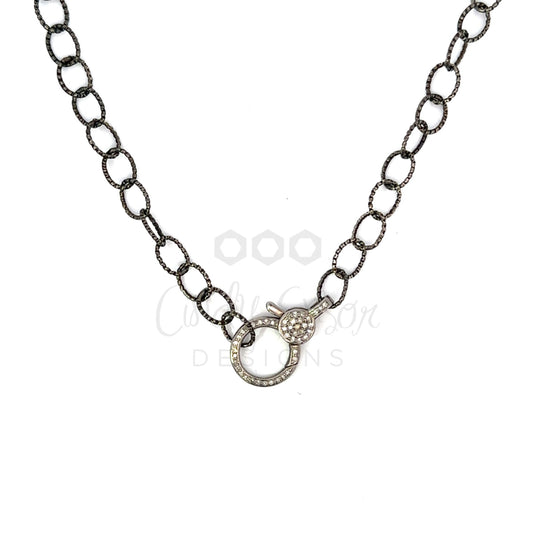 Sterling Silver Oval Chain with Pave Diamond Lobster
