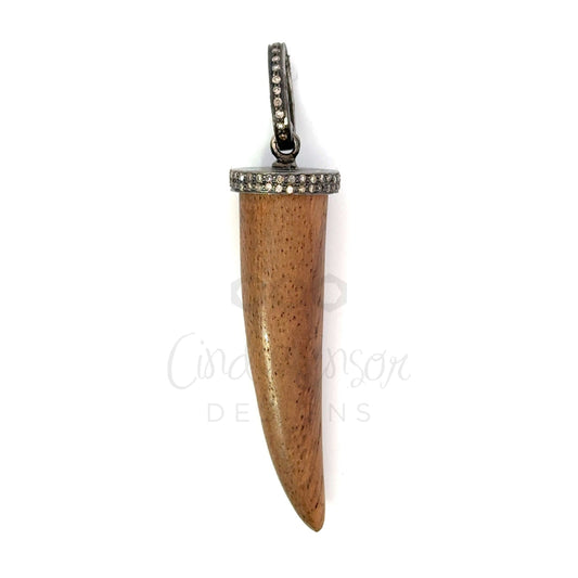 Small Wooden Horn Pendant with Sterling Silver Diamond Bail