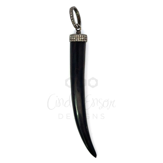Thin Black Antler Pendant with Sterling Pave Diamond Bail