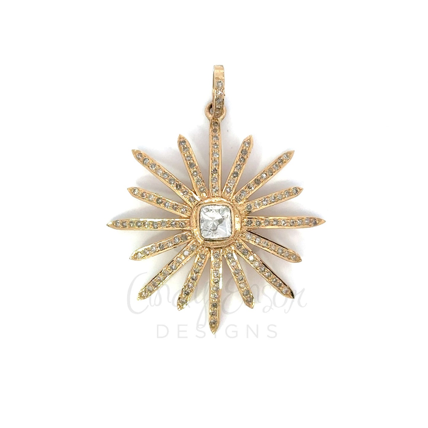Pave Diamond Starburst Pendant with Rose Cut Diamond Center