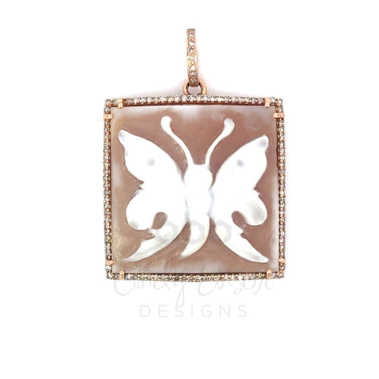 Square Single Butterfly Cameo Pendant