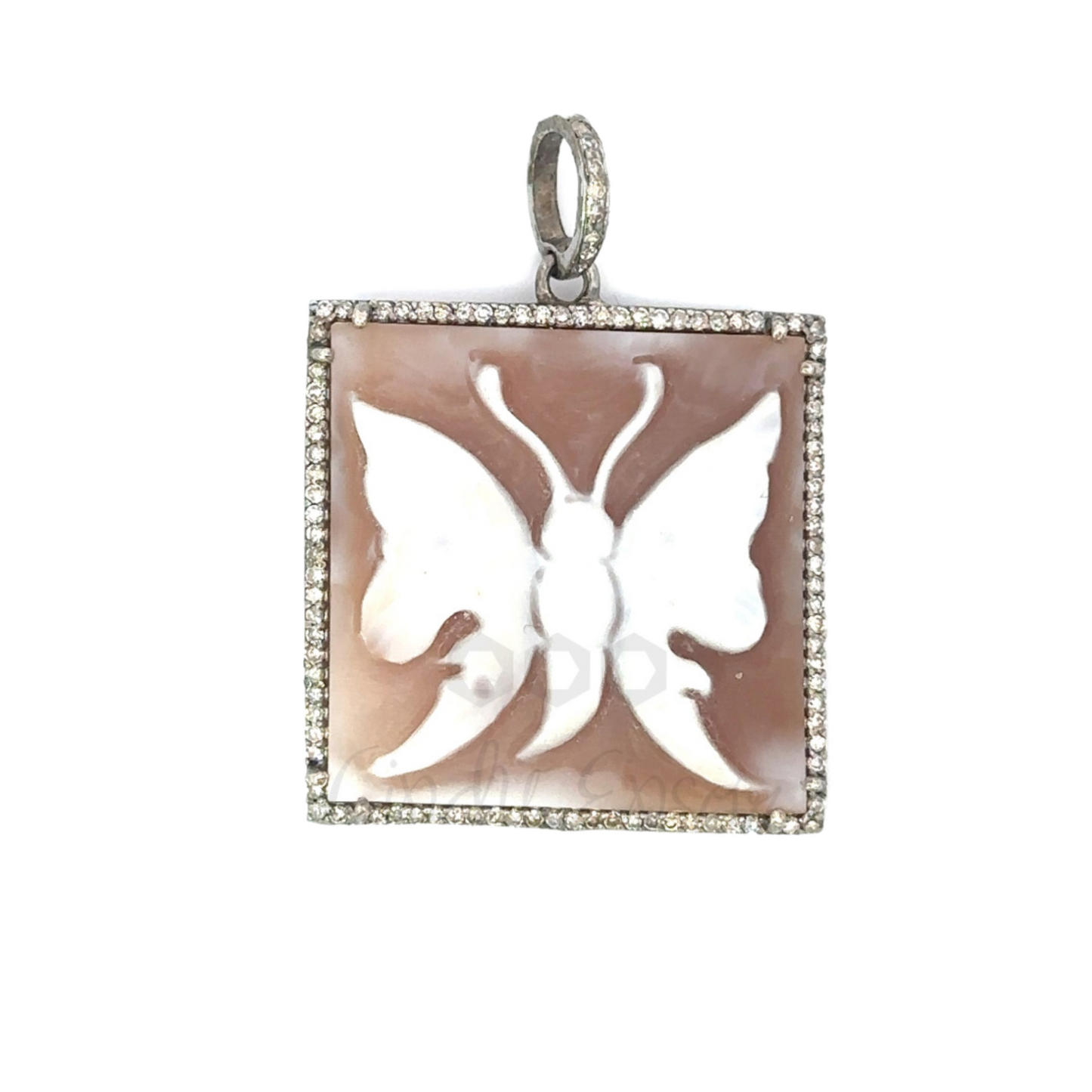 Square Single Butterfly Cameo Pendant
