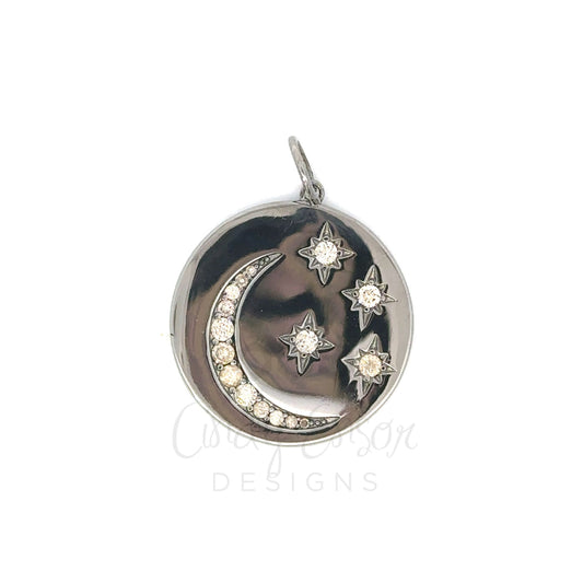 Sterling Silver Disc Pendant with Pave Celestial Accents