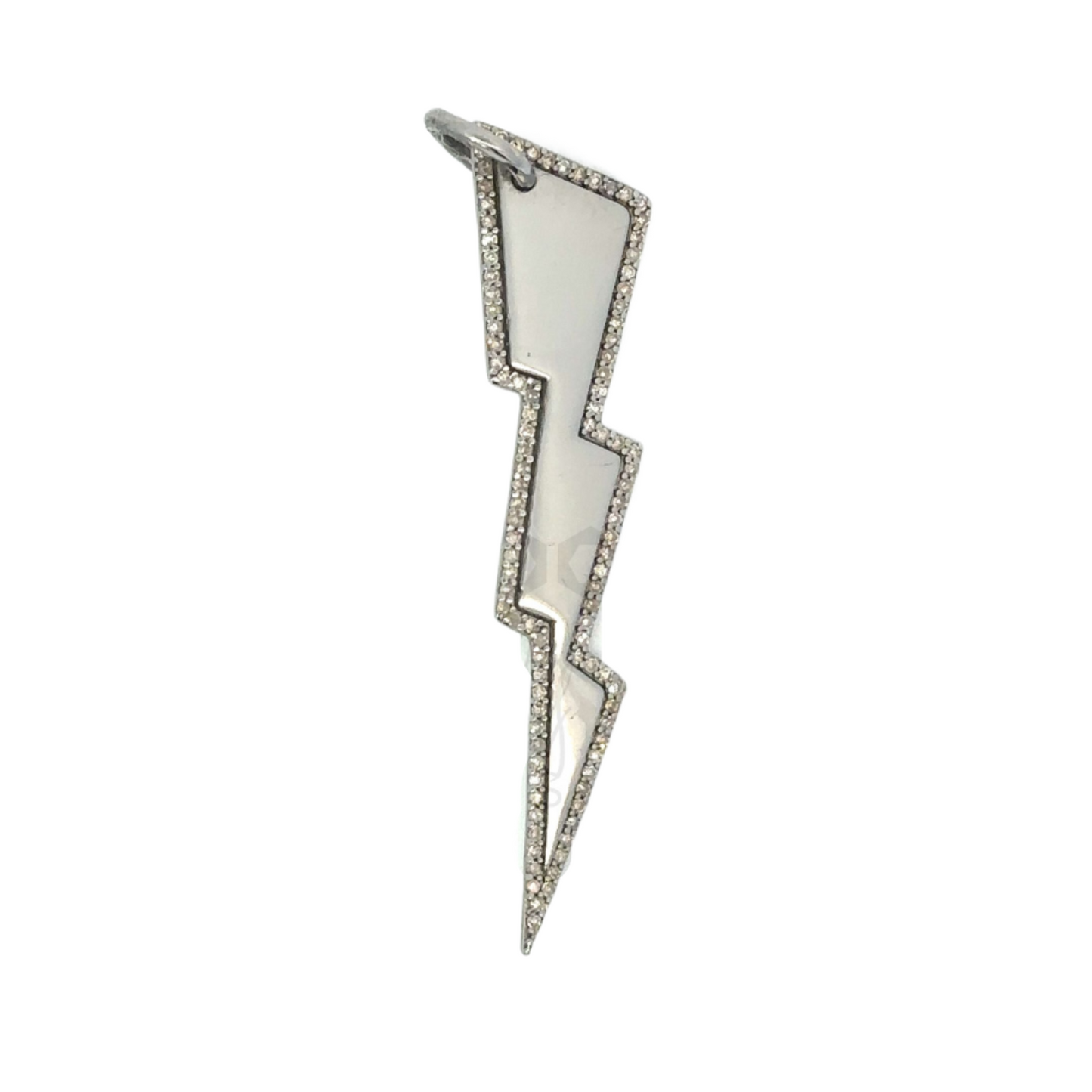 Lightning Bolt Pendant with Pave Diamond Border