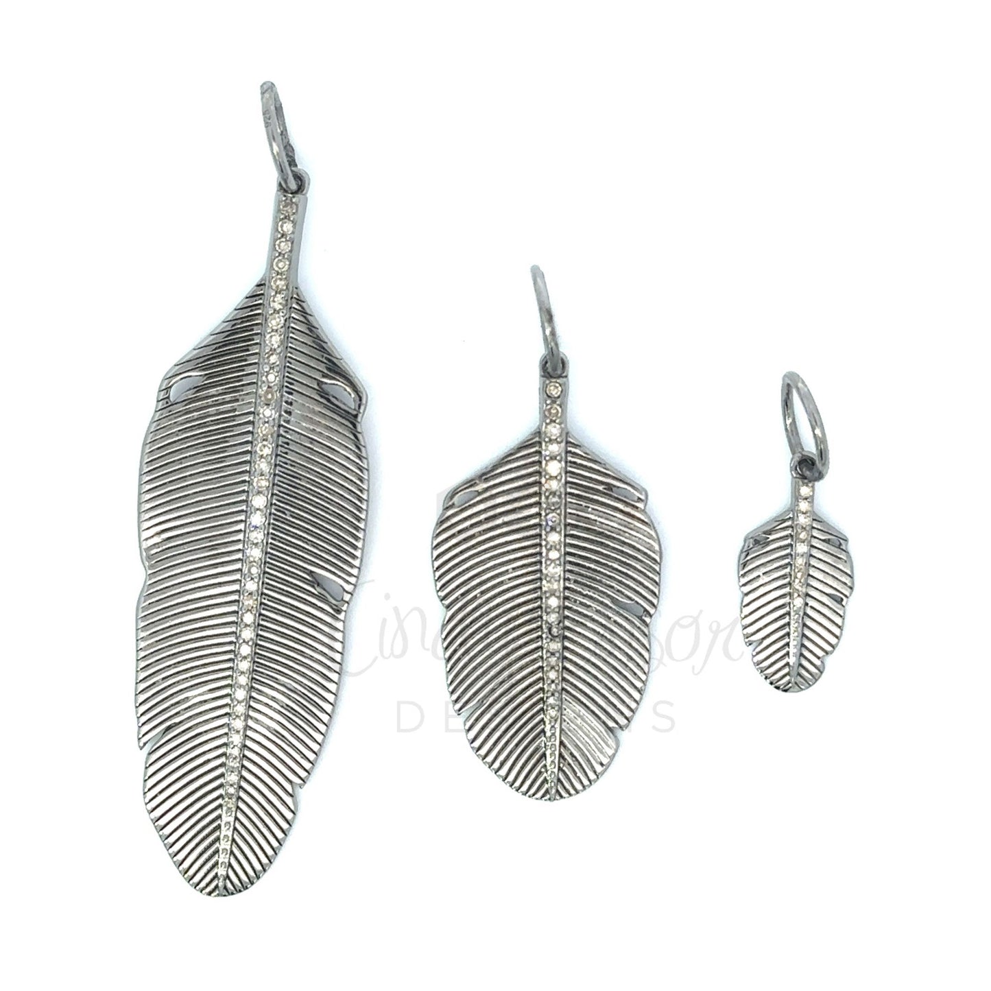 Feather Pendant with Pave Diamond Accent