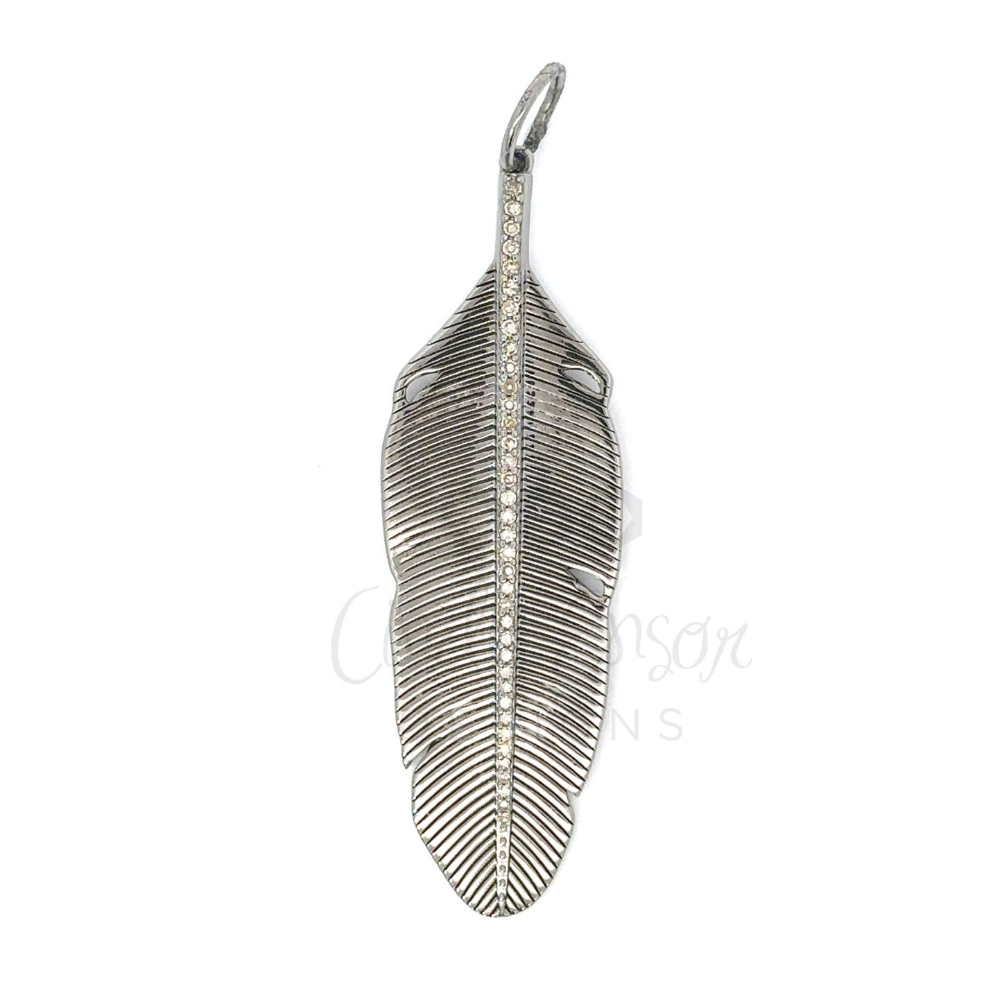 Feather Pendant with Pave Diamond Accent