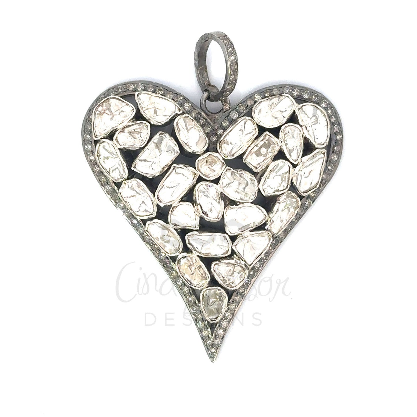 Sterling Rose Cut Diamond Heart Pendant