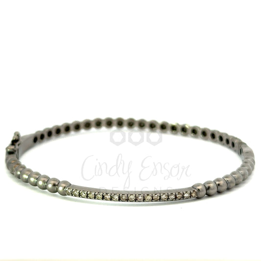 Sterling Silver Matte Dot Bracelet with Pave Diamond Bar