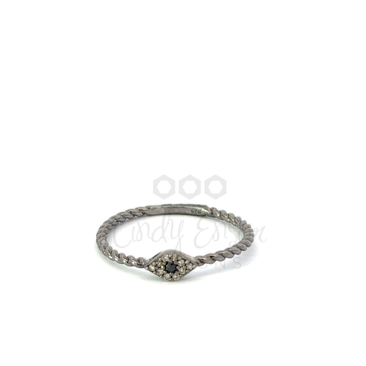 Twist Ring with Pave Evil Eye