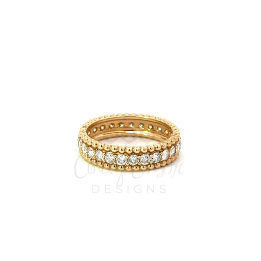 Yellow Gold Double 2mm Dot Band with Large Center Row of White Diamonds