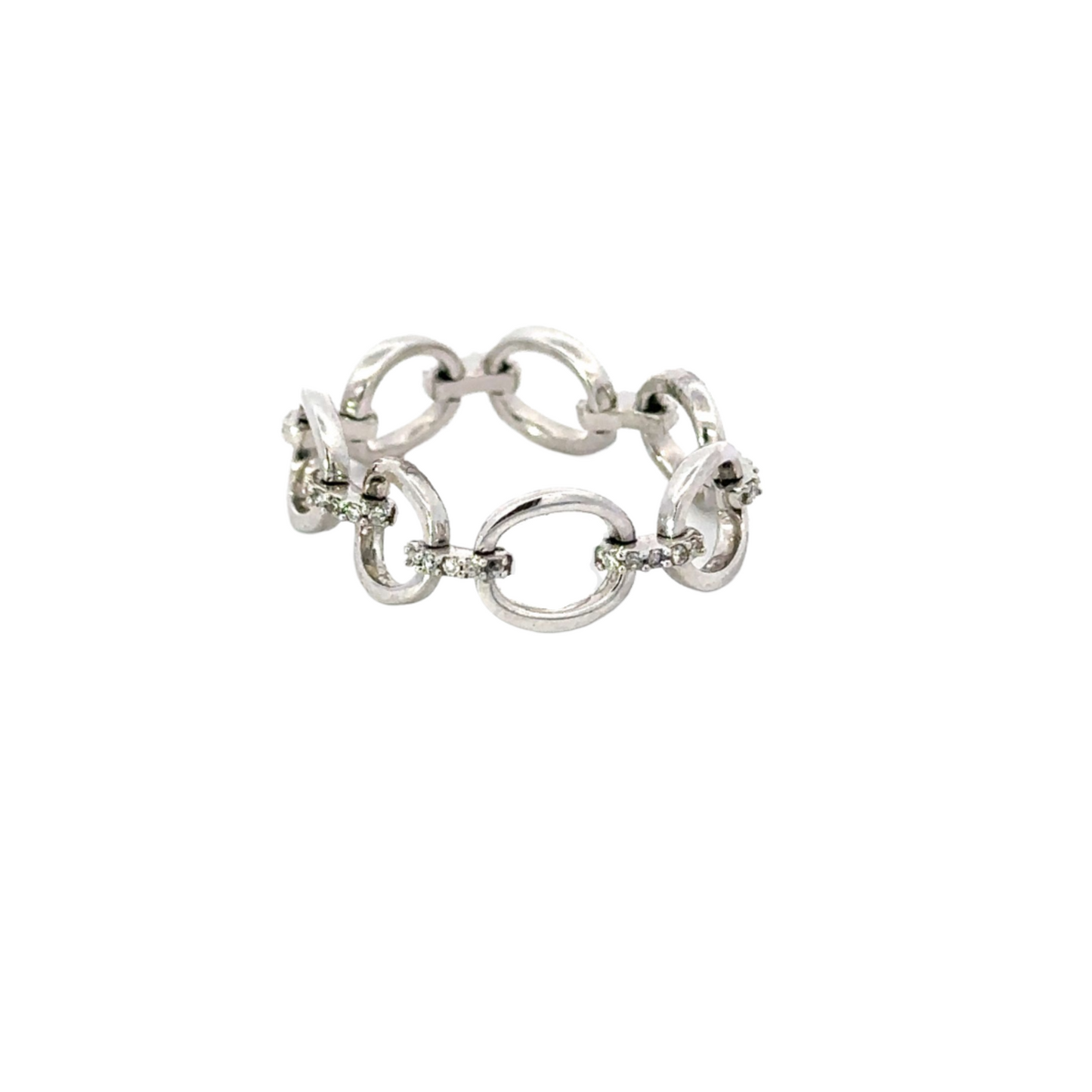 Flexible Chain Link Ring with Pave Diamond Accents