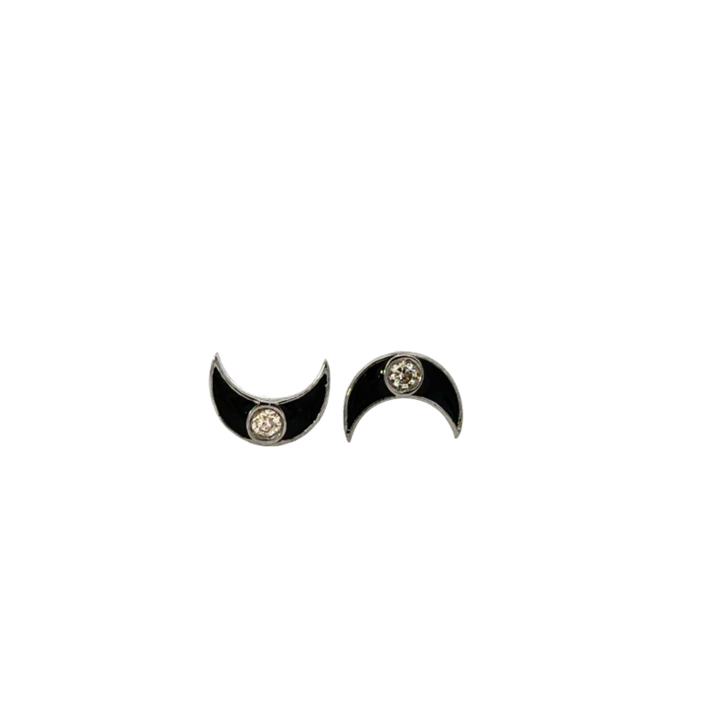 Enamel Crescent Moon Stud with Bezeled Diamond