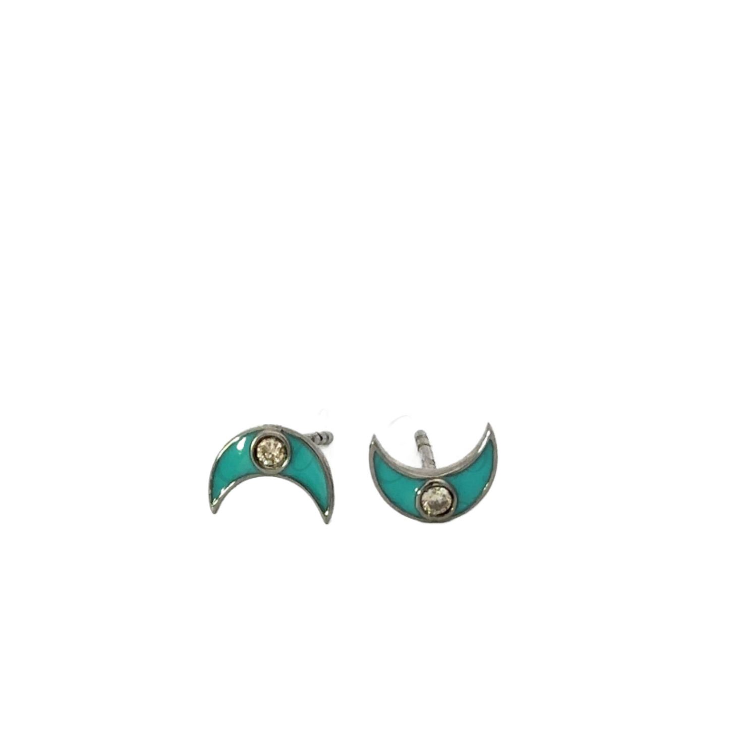 Enamel Crescent Moon Stud with Bezeled Diamond