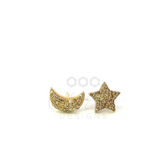 Pave Diamond Star and Moon Stud Earring