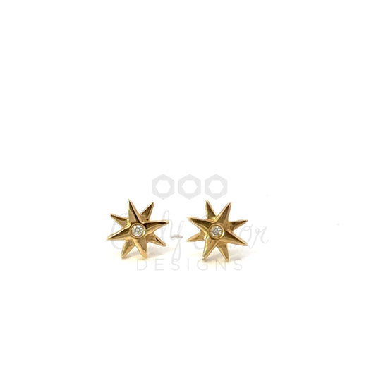 8 Point Plain Star Stud with Center Diamond