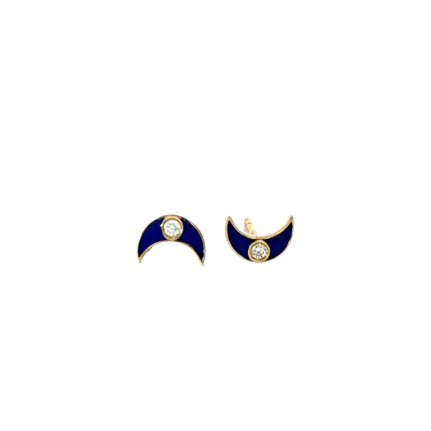 Enamel Crescent Moon Stud with Bezeled Diamond
