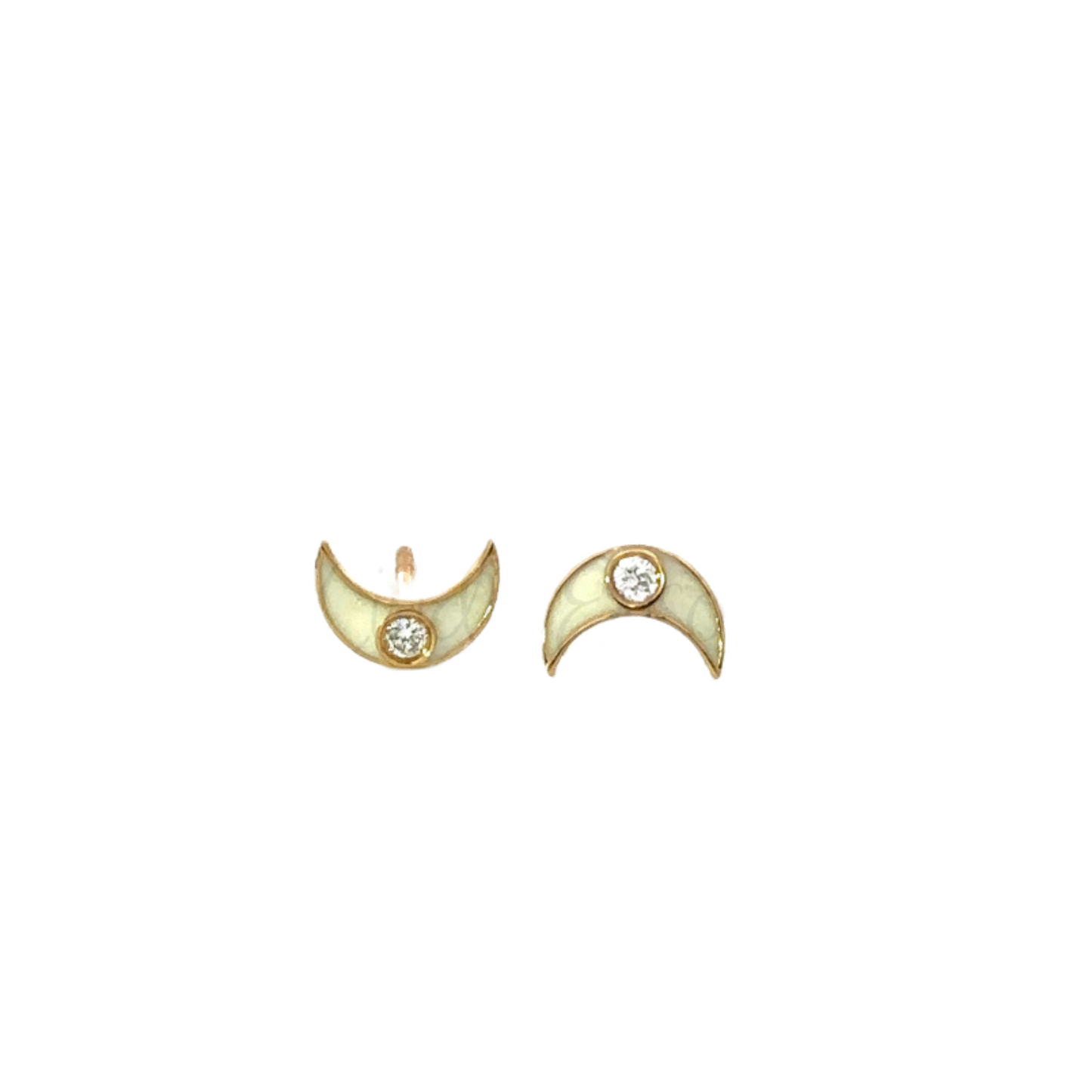 Enamel Crescent Moon Stud with Bezeled Diamond