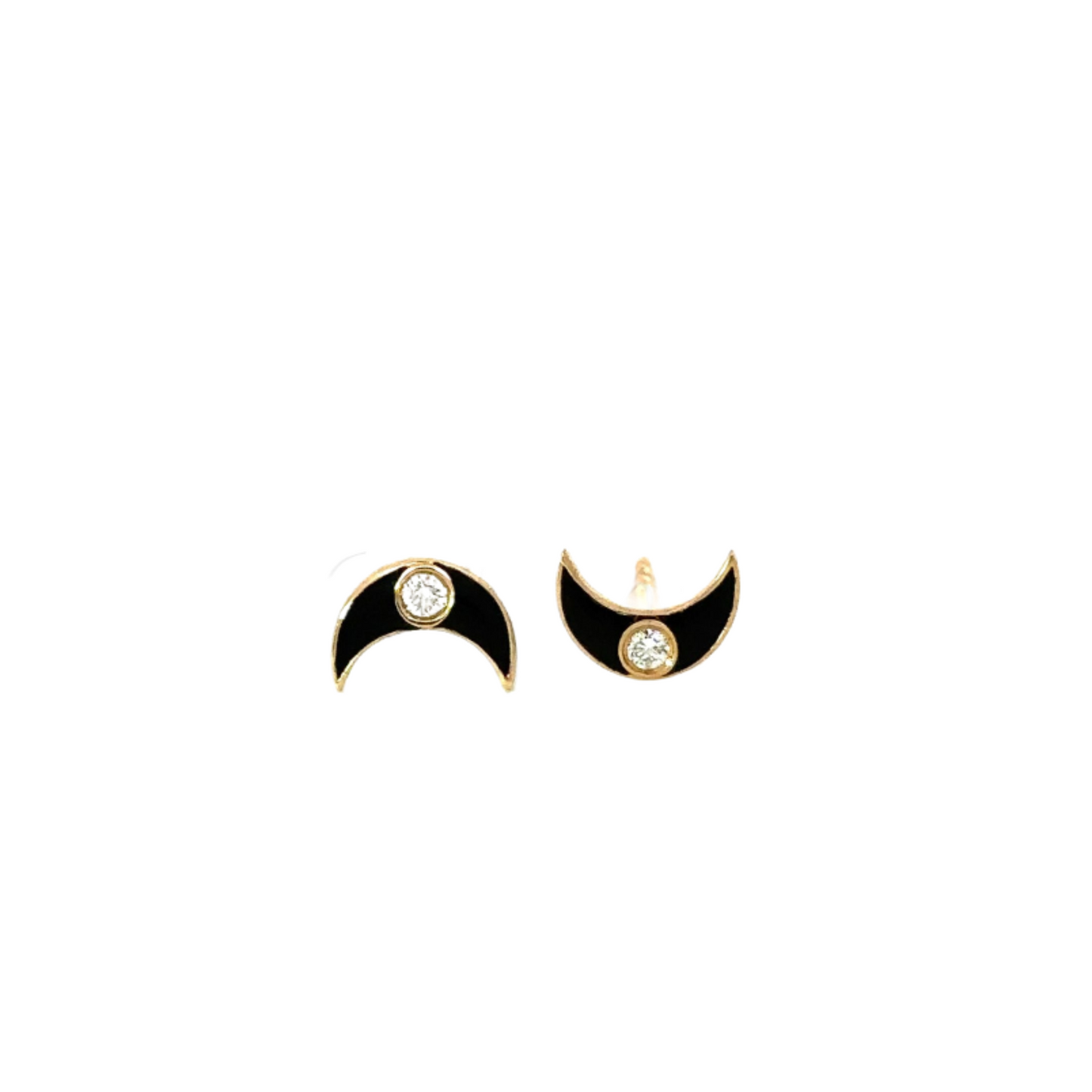 Enamel Crescent Moon Stud with Bezeled Diamond