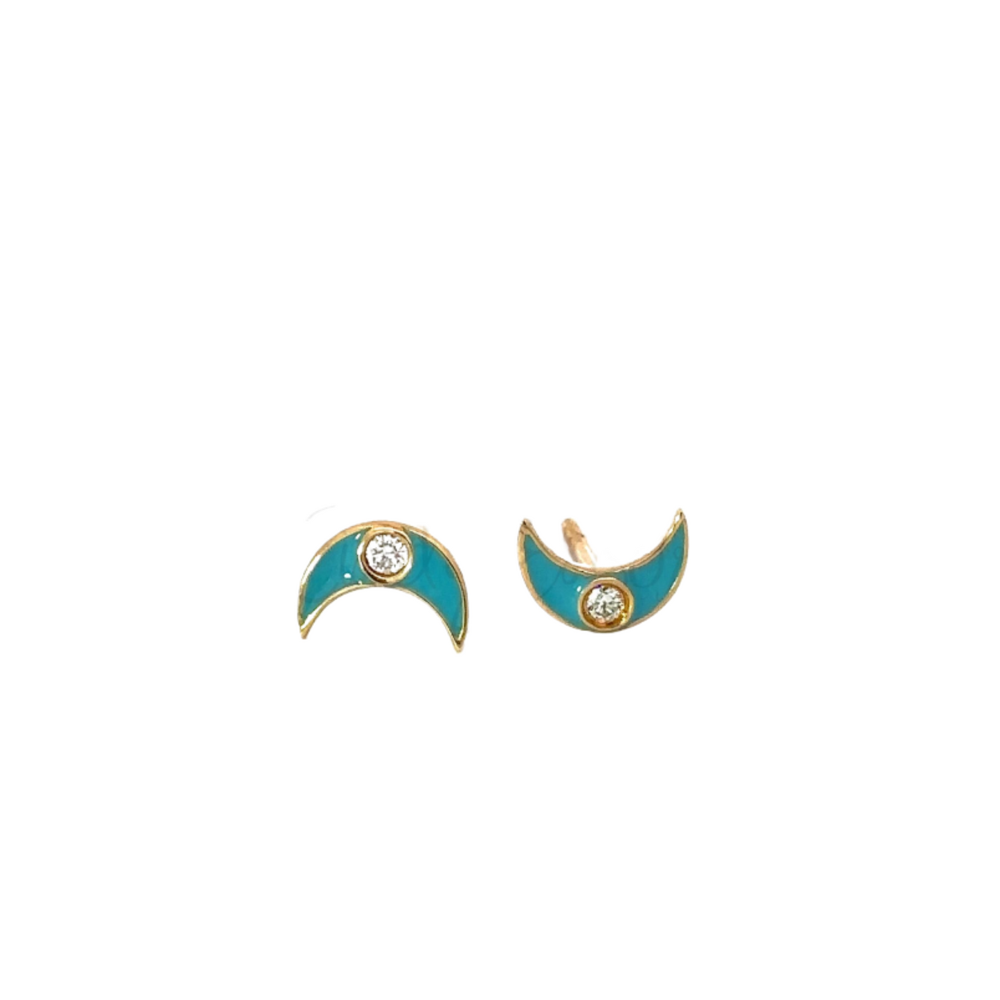 Enamel Crescent Moon Stud with Bezeled Diamond