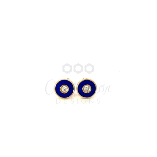 Enamel Circle Earrings with Diamond Center