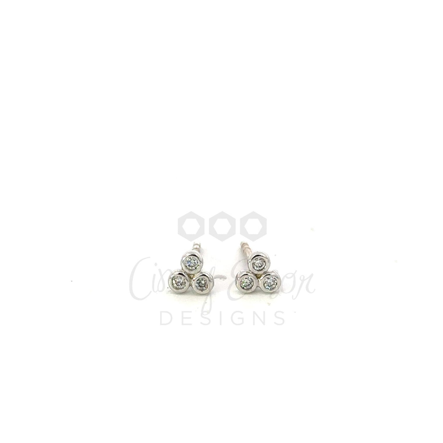 Trio Bezeled Diamond Cluster Stud Earring