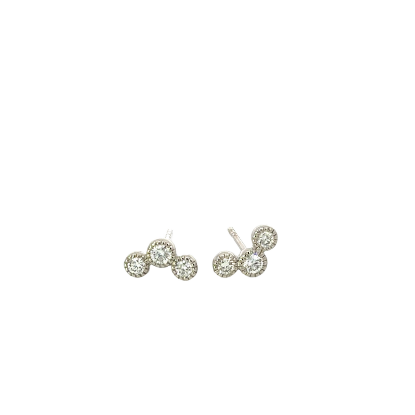 Triple Dot Diamond Milgrain Stud Earring