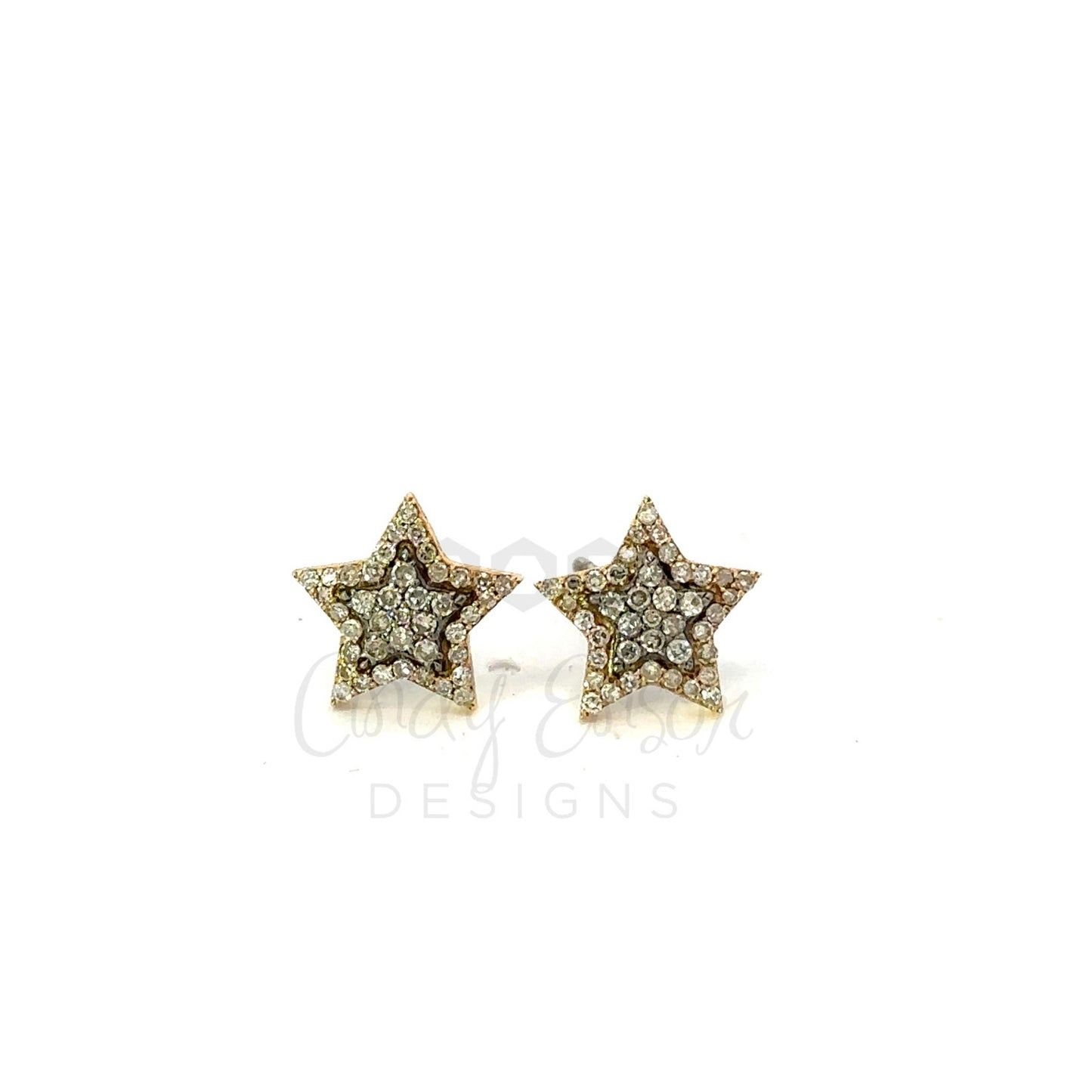 Mixed Metal Pave Diamond Star Stud