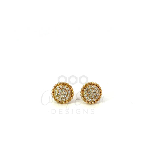 Round Pave Diamond Earring with 2mm Dot Border