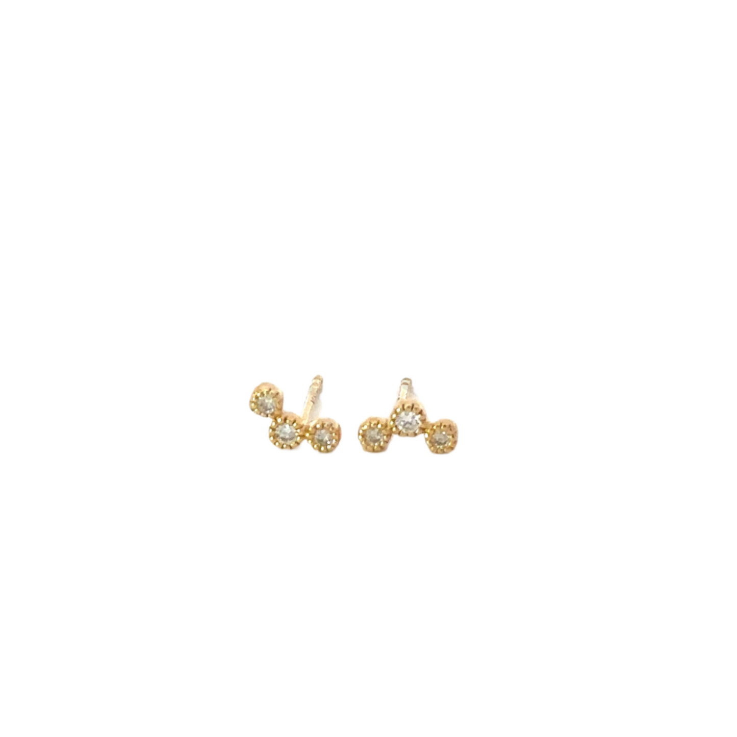 Triple Dot Diamond Milgrain Stud Earring