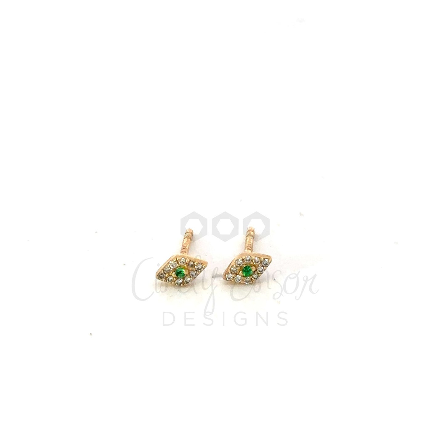 Emerald and Pave Diamond Evil Eye Stud