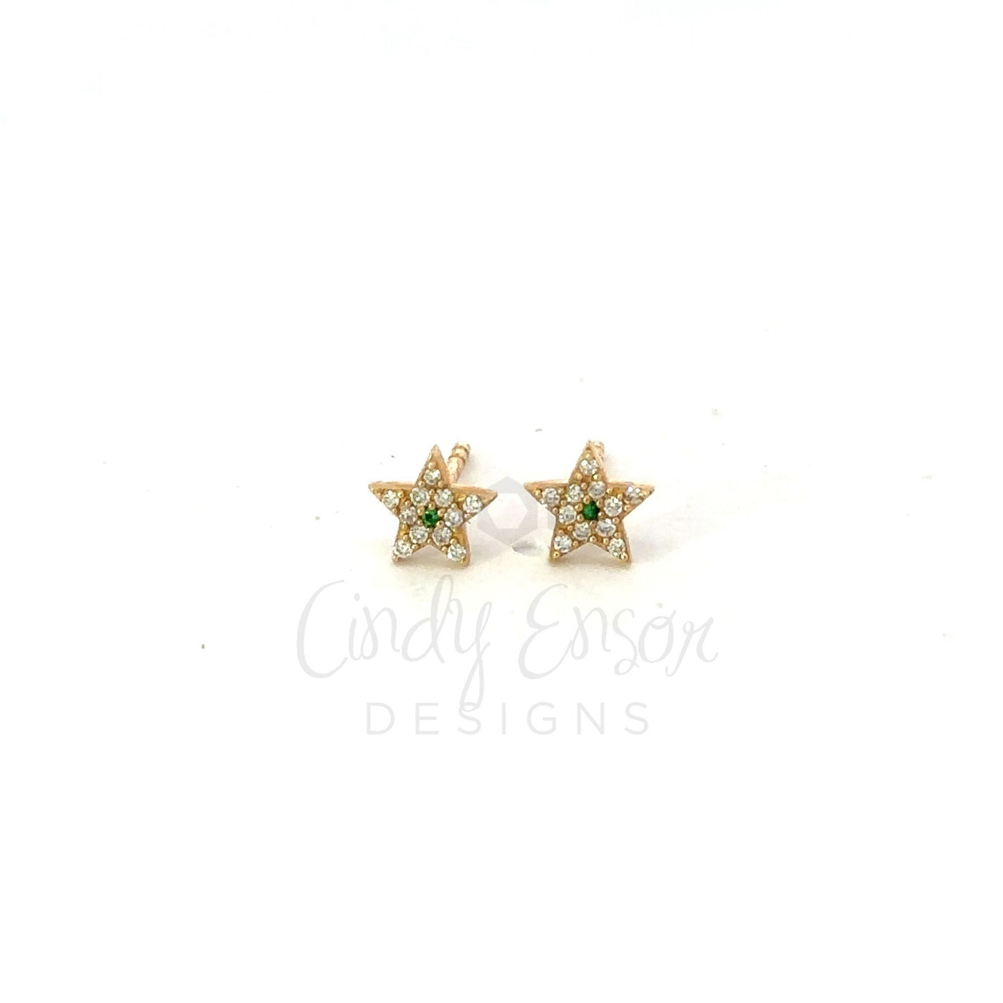 Pave Diamond Star Stud with Colored Center Stone