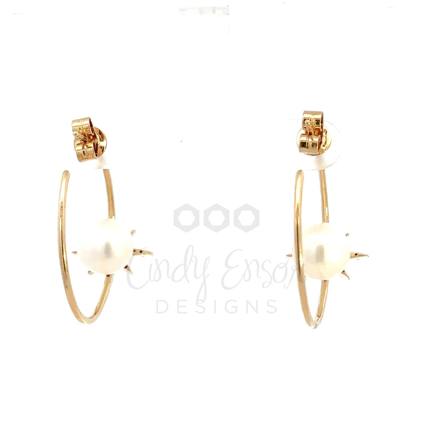 Hoop Earring with Pave Starburst and Pearl