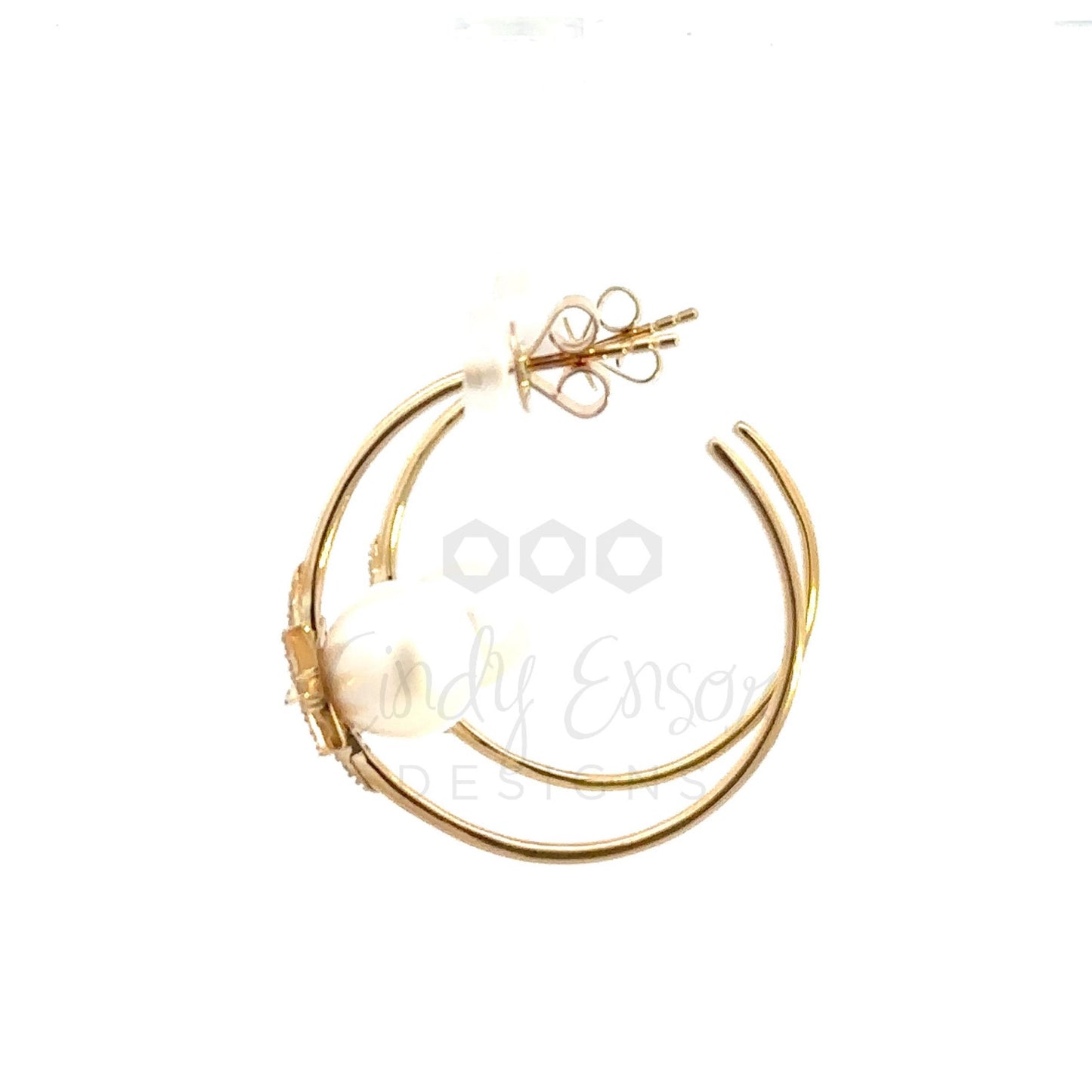 Hoop Earring with Pave Starburst and Pearl