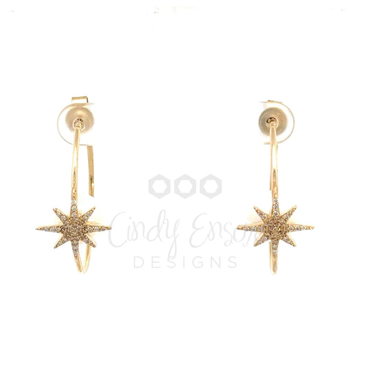 Hoop Earring with Pave Starburst and Pearl