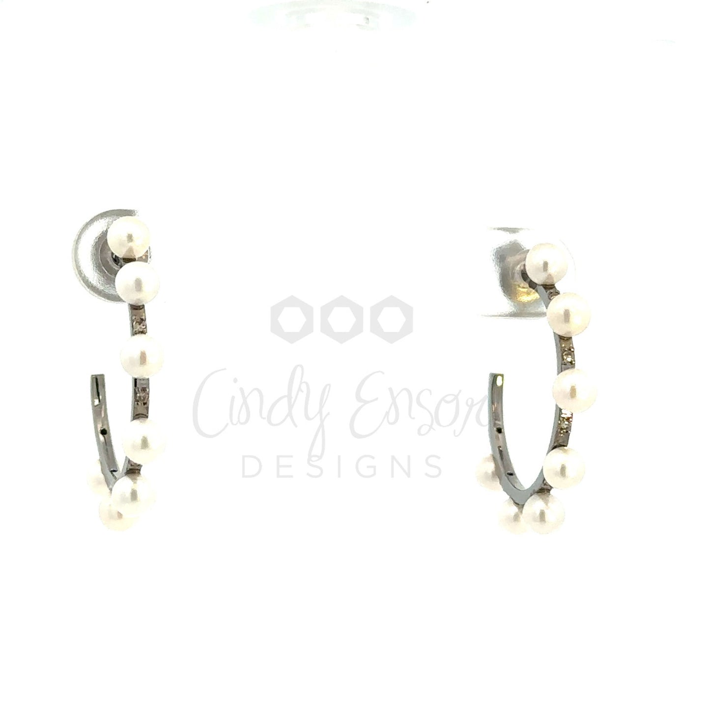 Pave Diamond Hoop Earring with Pearl Accents