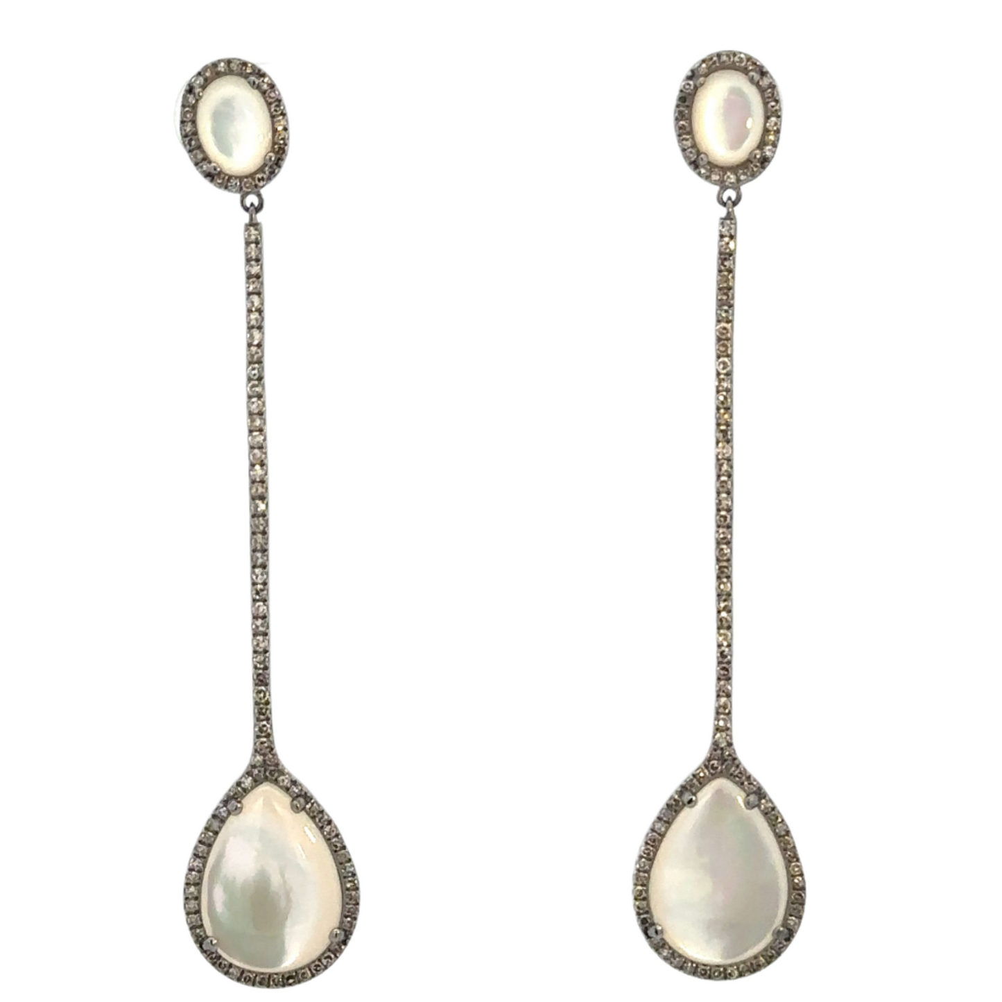 Pave Diamond Stick with Tear Drop White Mother of Pearl Earring