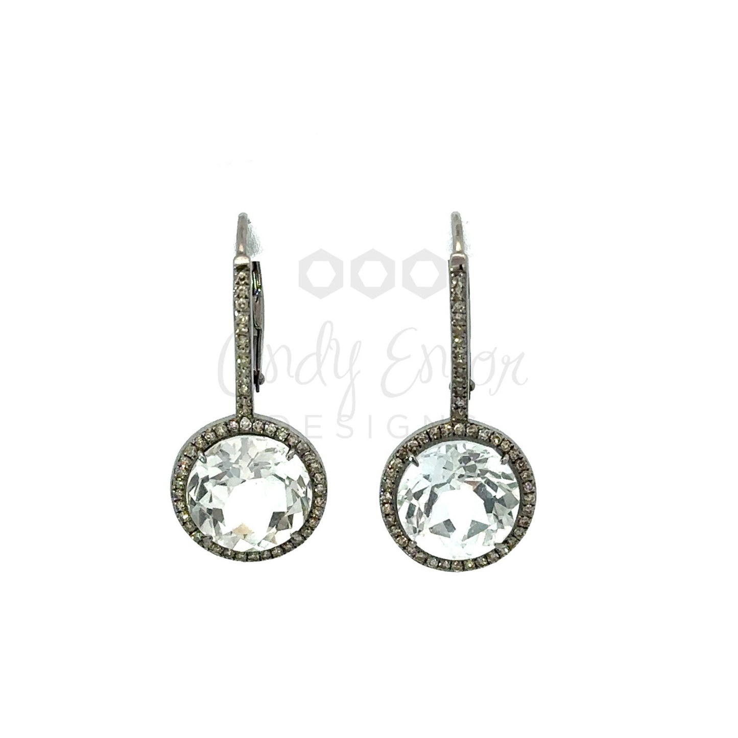 Round White Topaz Drop Huggie with Pave Accents
