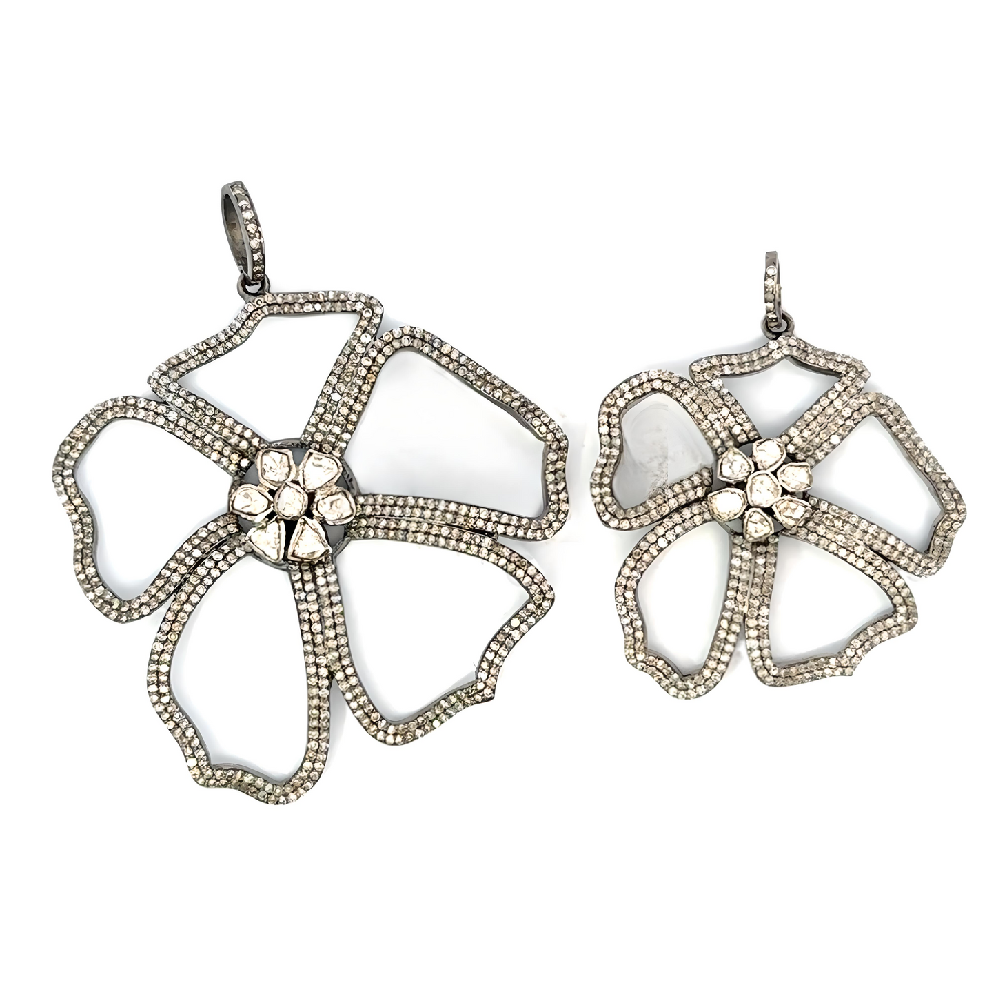 Open Flower Pendant with Rose Cut Diamond Center