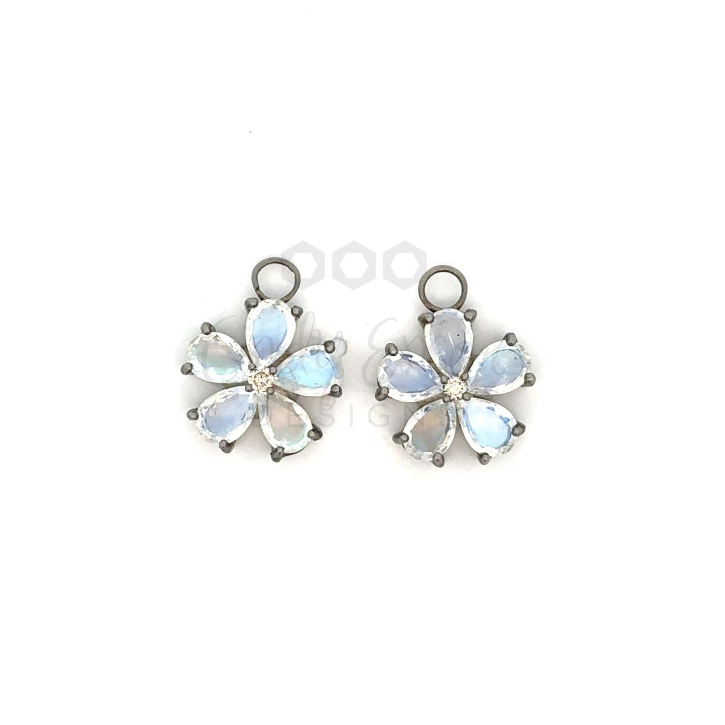 Moonstone Flower Earring Charm with Diamond Center