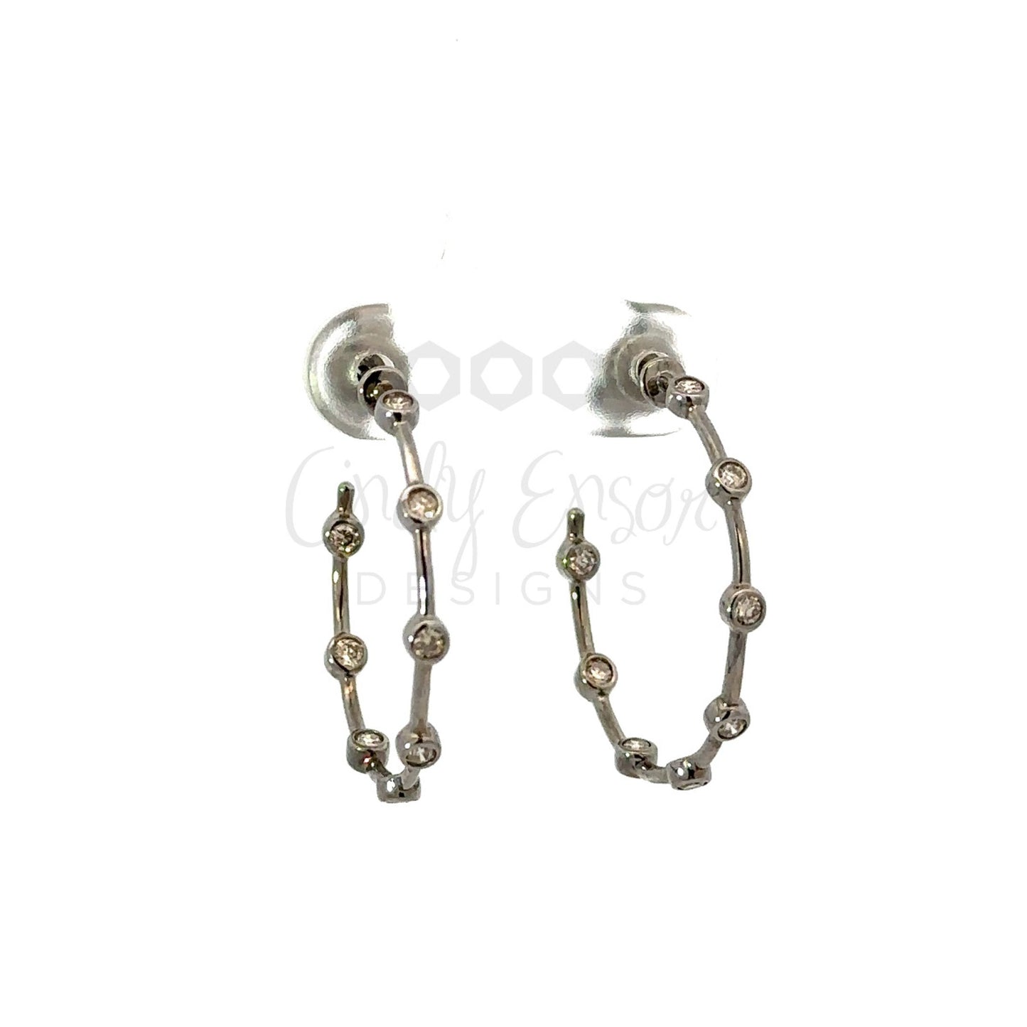 Hoop Earring with 8 Station Bezeled Diamonds